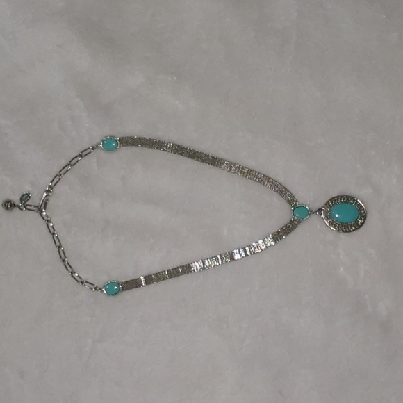 Park Lane Jewelry - Vintage Park Lane Silver Tone Mesh Choker Necklace & Turquoise Pendant